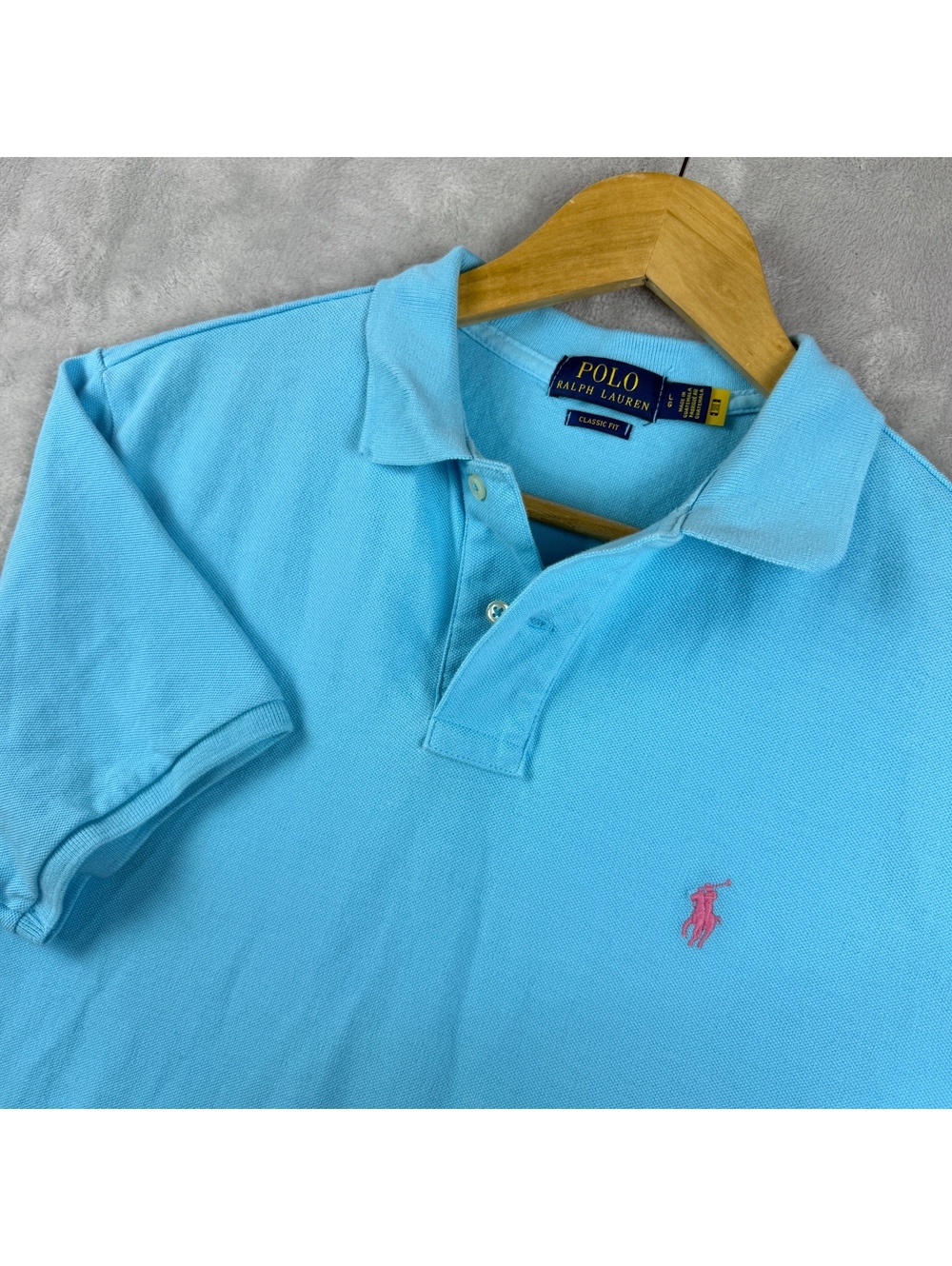 Polo Ralph Lauren Men L Classic Fit Blue Pink Pony Short Sleeve Polo Shirt Prep